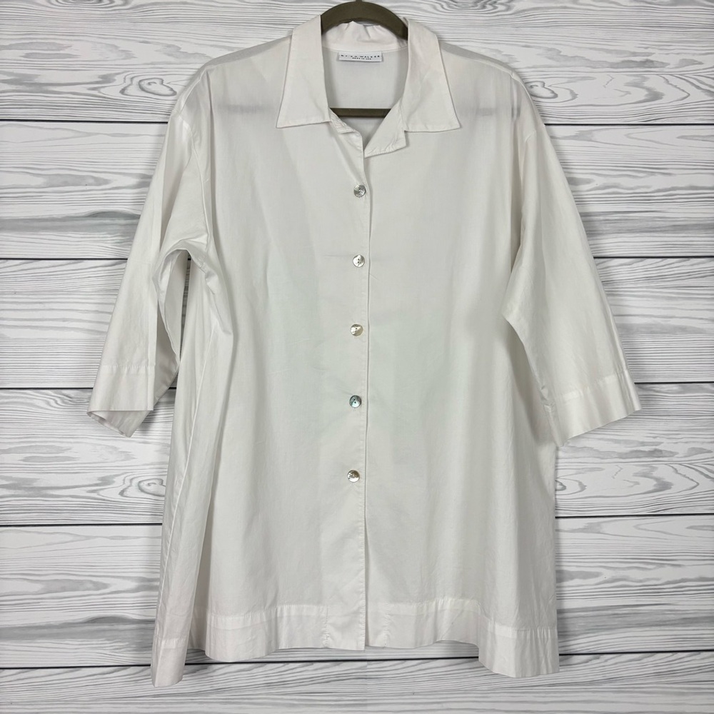 Bryn Walker White Lagenlook Button Down Shirt Painters Top Size Small
